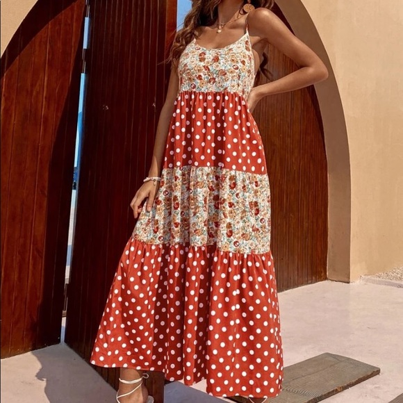 Boho floral and polka dot cami maxi dress - Picture 6 of 7